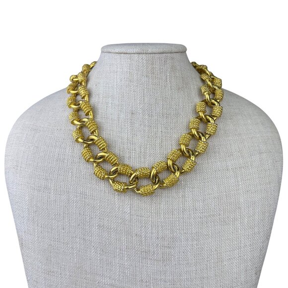 Anne Klein Women’s Gold Tone Metal Link Necklace Textured Statement Jewelry - Picture 1 of 4